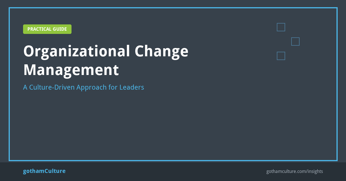 Organizational change management process with leaders guiding teams through transition